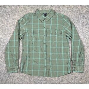 Patagonia Long Sleeved Overcast Shirt Womens 12 Green Plaid Outdoors Hiking